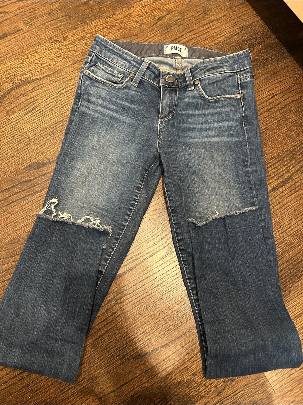 PAIGE Straight Leg Distressed Blue Jeans size 26